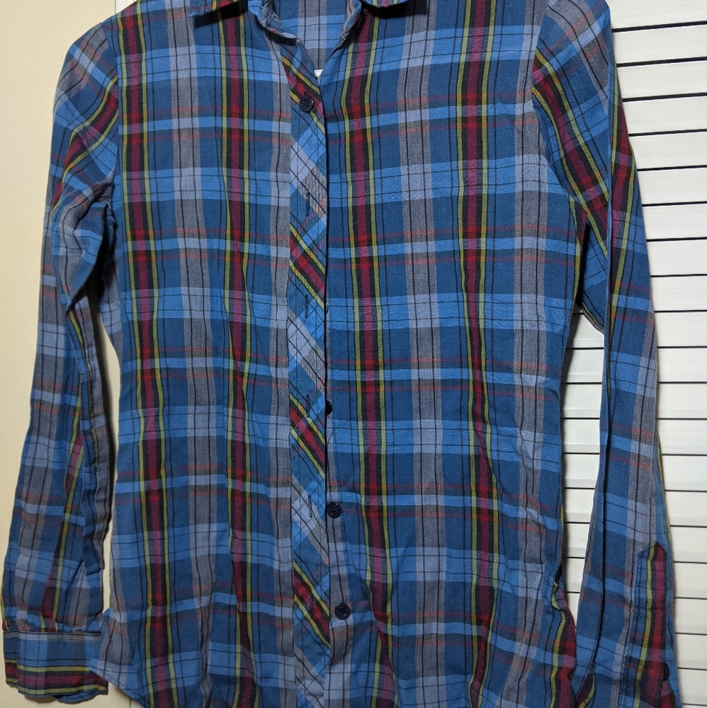 Blue Plaid Long Sleeve Flannel Shirt